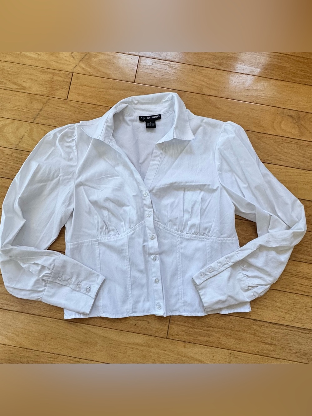 Y2K 18 Centimeters White Corset Button Down Blouse Puff Sleeve Size M